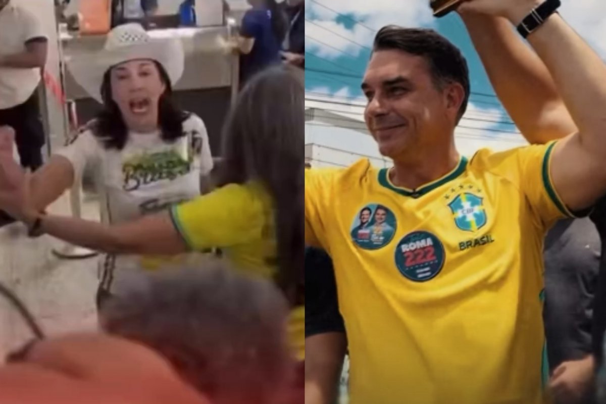 Vídeo: Chegada de Flávio Bolsonaro a Vitória da Conquista tem bate-boca e gritos de ‘fora, prefeita’; entenda