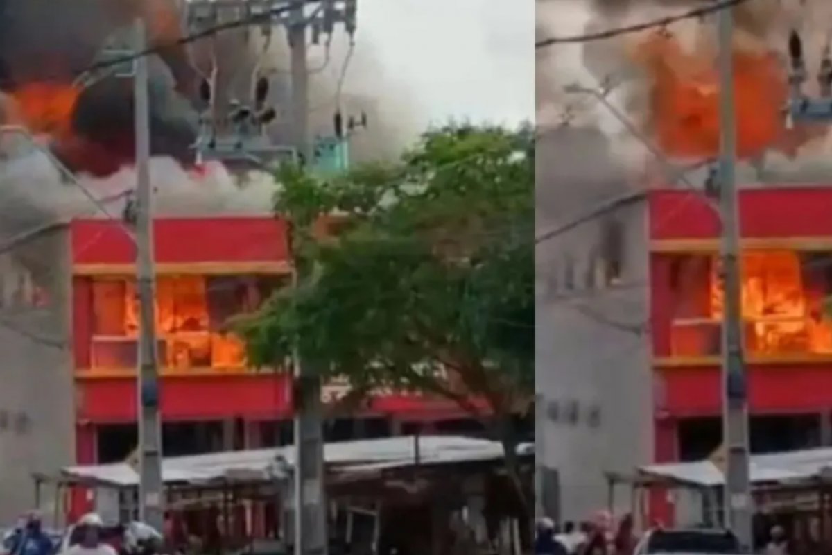 Incêndio de grandes proporções atinge depósito de supermercado em Feira de Santana