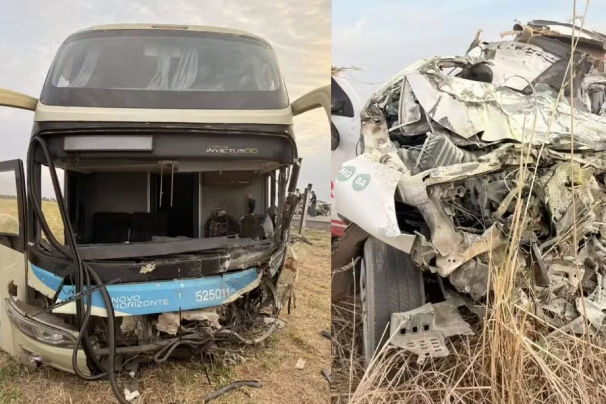 Ônibus e carro de funerária colidem e deixam dois mortos no oeste da Bahia