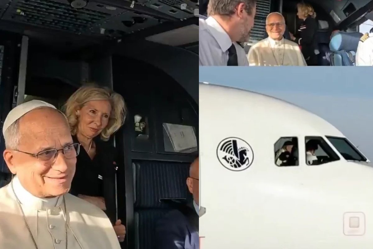 Vídeo: Papa Leão XIV visita cabine de avião e conversa com pilotos de caças durante voo na França