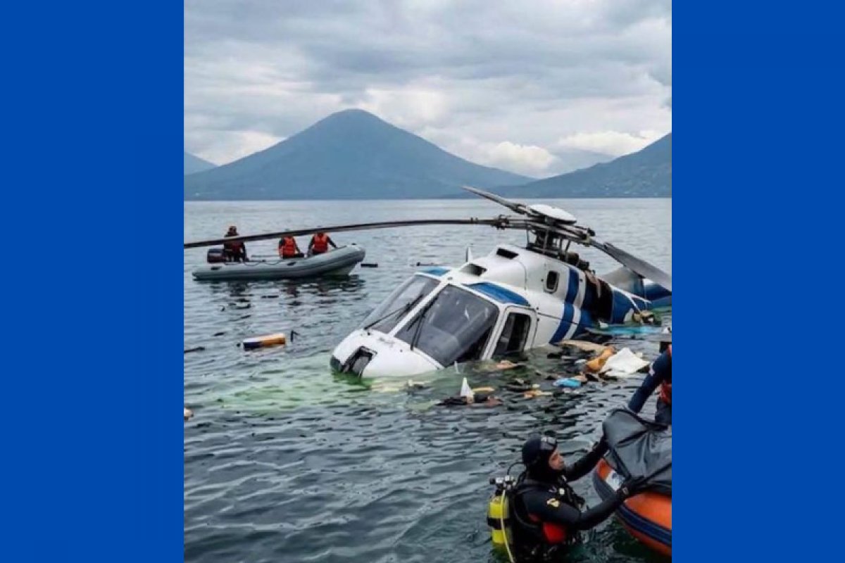Vídeo: helicóptero cai em lago na Guatemala e deixa dois desaparecidos 