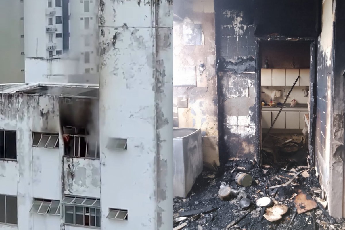 Vídeo: Mulher é hospitalizada após incêndio na Graça; fogo teria sido causado por máquina de lavar