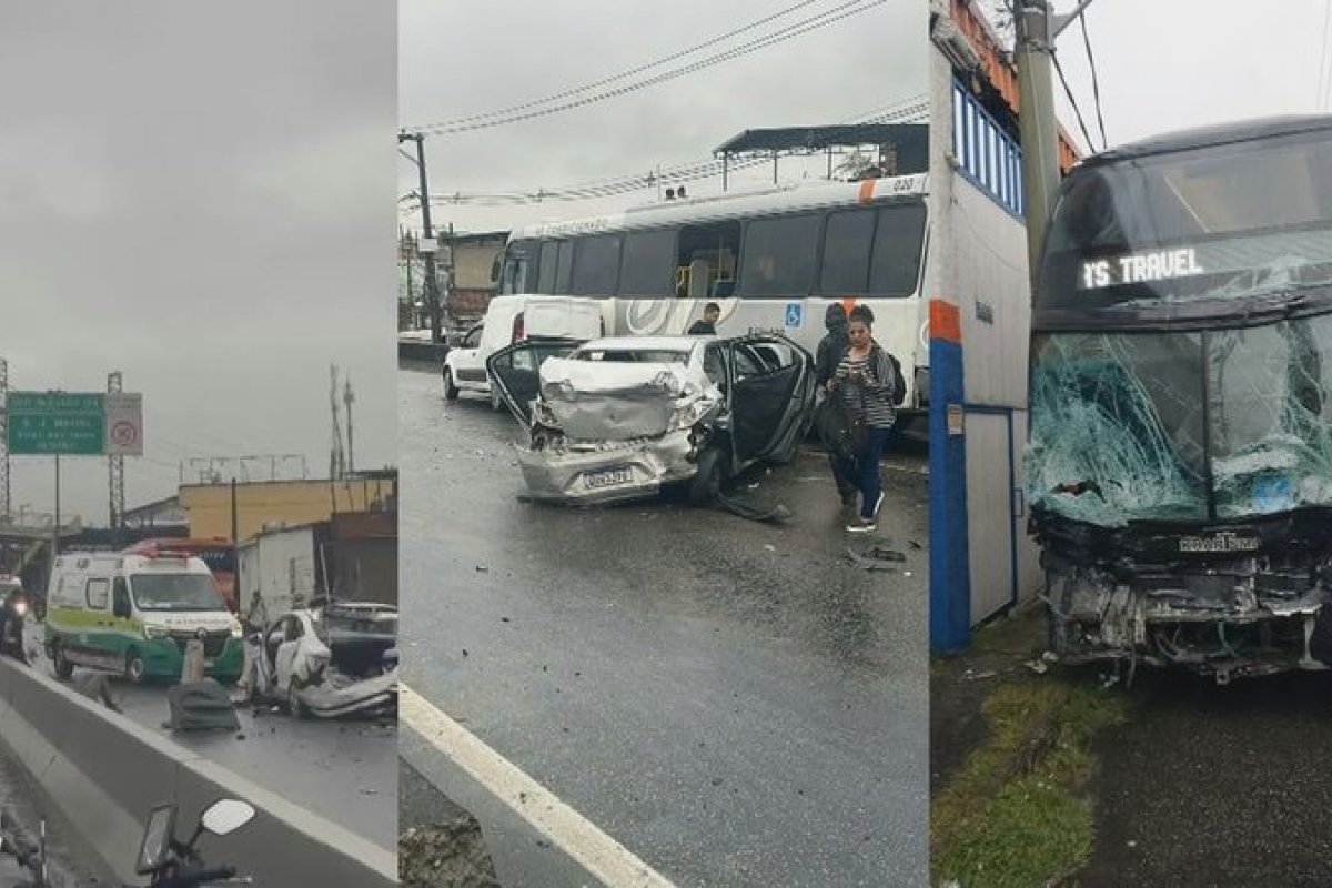 Motorista morre após infarto ao volante e ônibus provoca engavetamento com 22 veículos no Rio