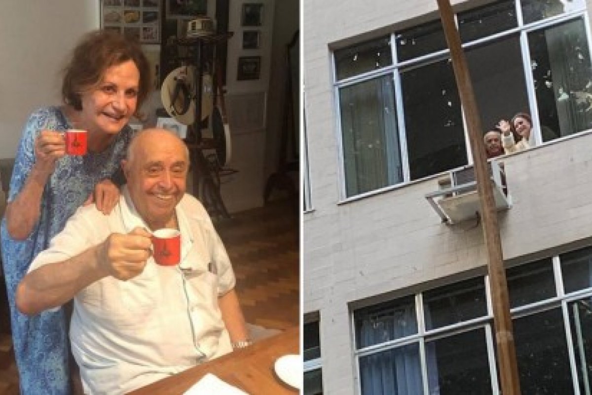 Amor no ar: Por causa da quarentena,  Mauro Mendonça e Rosamaria Murtinho matam a saudade das netas pela janela