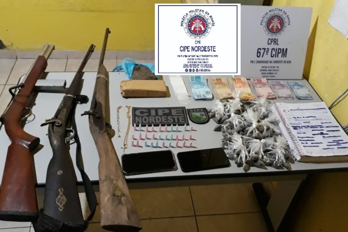 Ação conjunta da polícia apreende espingardas e drogas em Feira de Santana