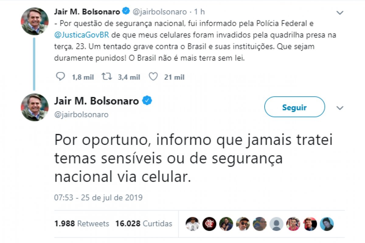 Presidente diz que ação de hackers é atentado grave contra o Brasil