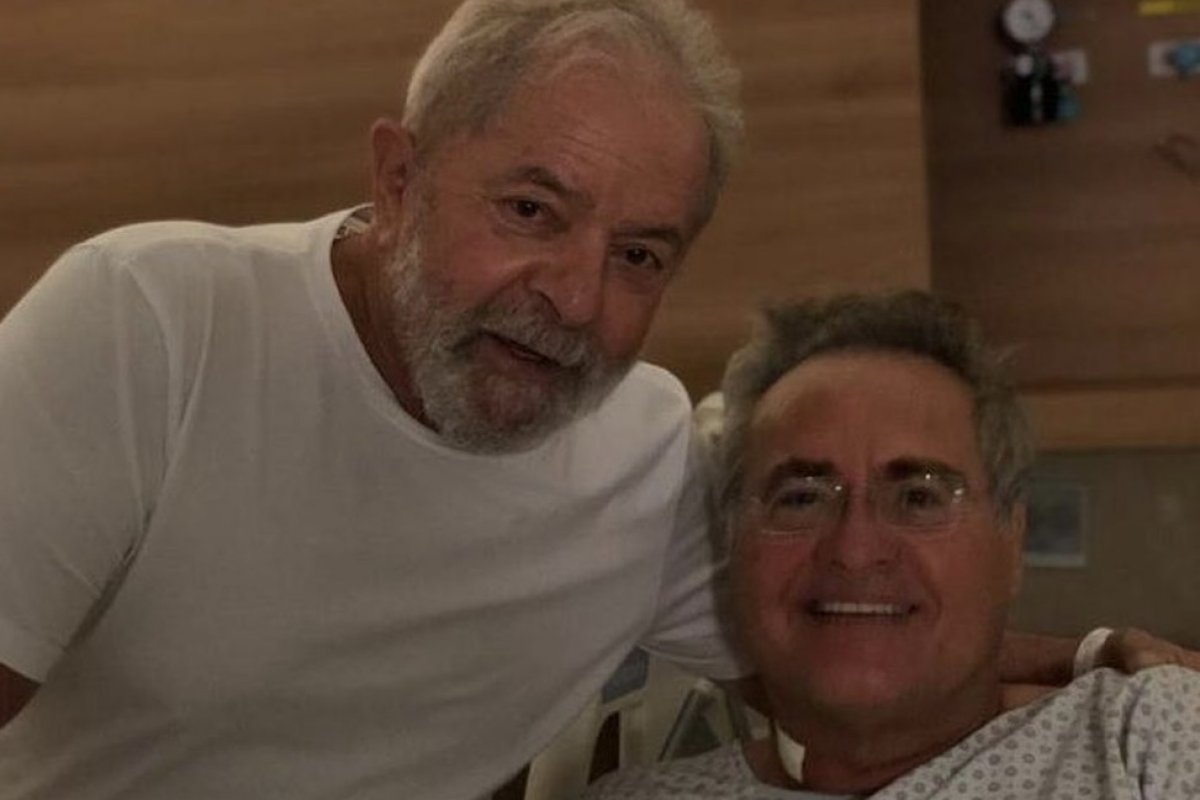 Sem máscara, Lula quebra quarentena e visita Renan Calheiros em hospital 