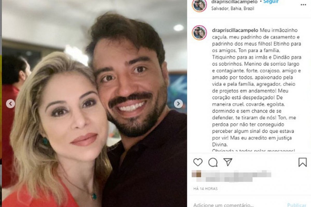 Irmã de empresário morto em prédio de luxo em Salvador faz homenagem nas redes sociais 