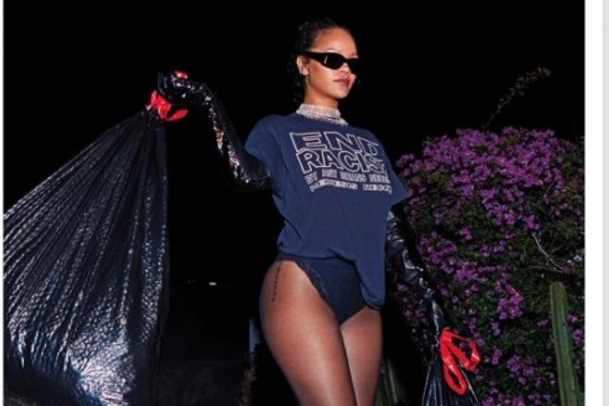 Rihanna cutuca Donald Trump ao postar foto recolhendo  lixo