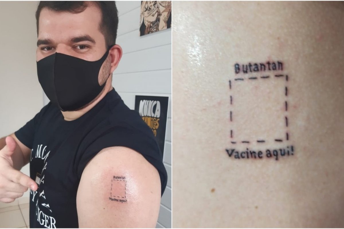 Estudante faz tatuagem no braço para incentivar vacina contra covid-19