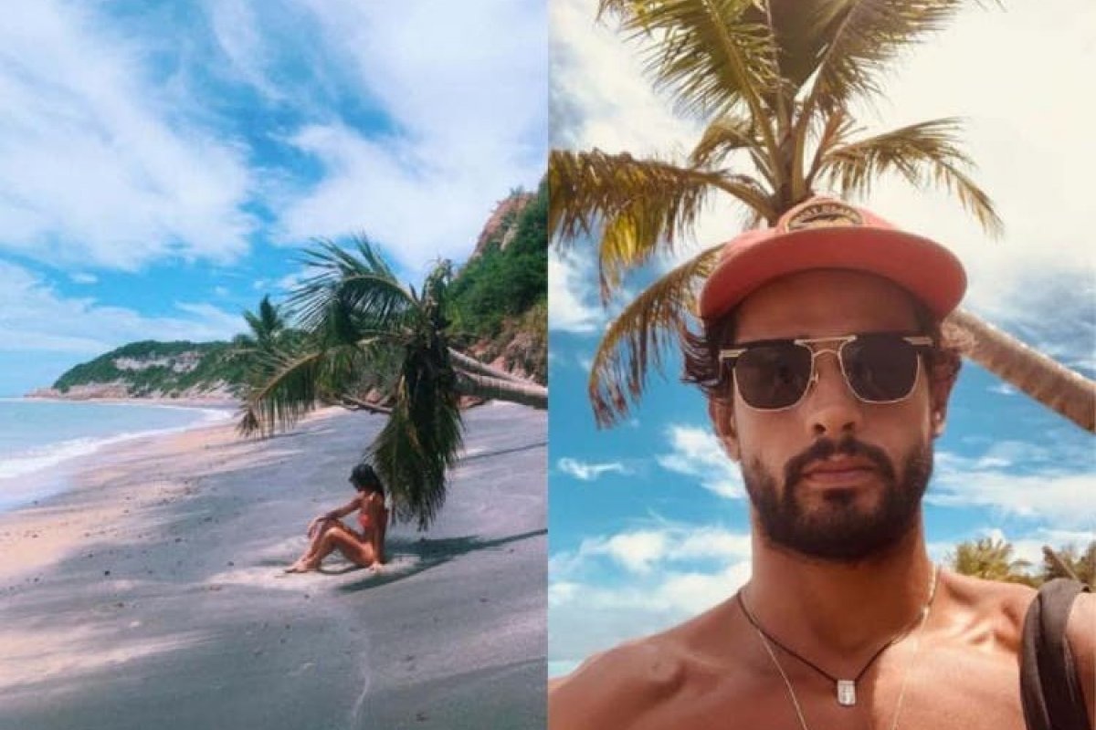 Débora Nascimento curte praia na Bahia com o modelo Marlon Teixeira 