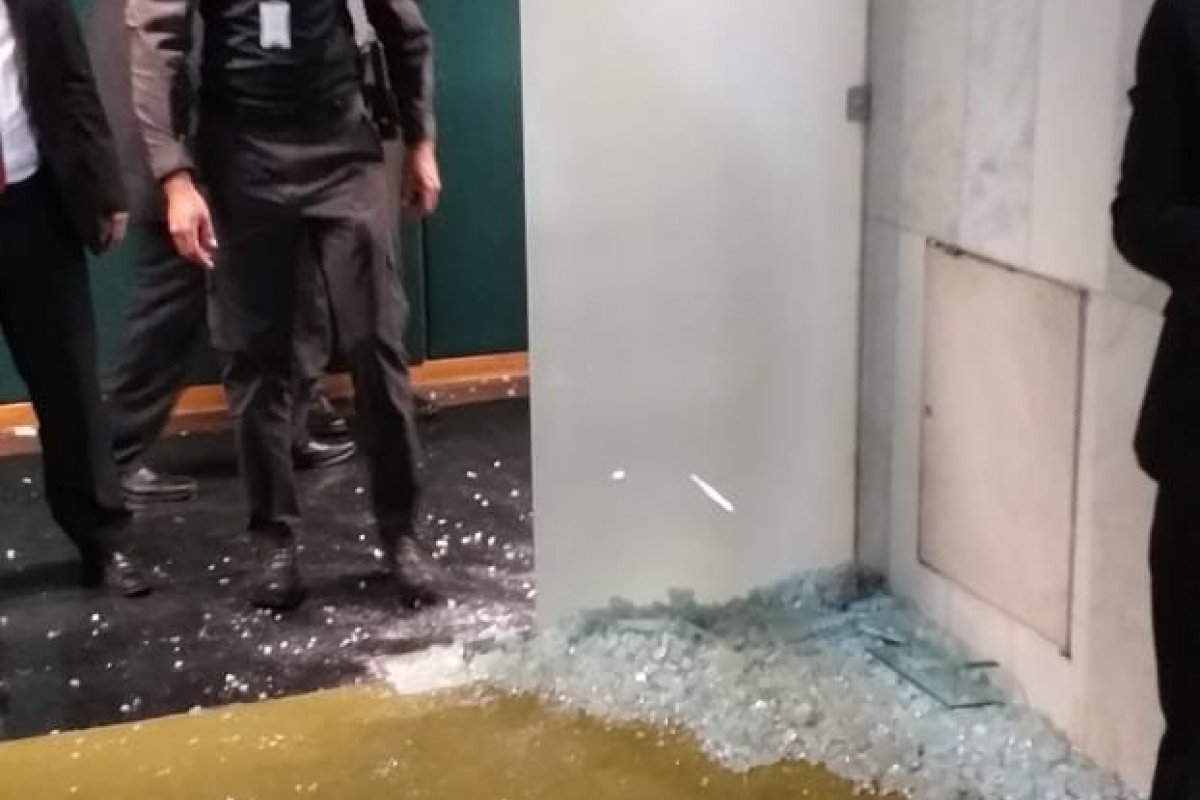 Vídeo: aglomeração formada para acompanhar Bolsonaro quebra uma das portas da Câmara
