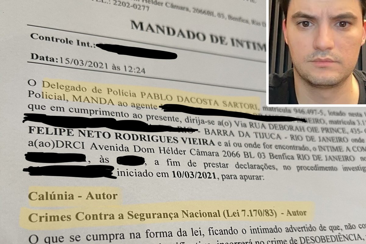 Felipe Neto é intimado por crime contra segurança nacional 