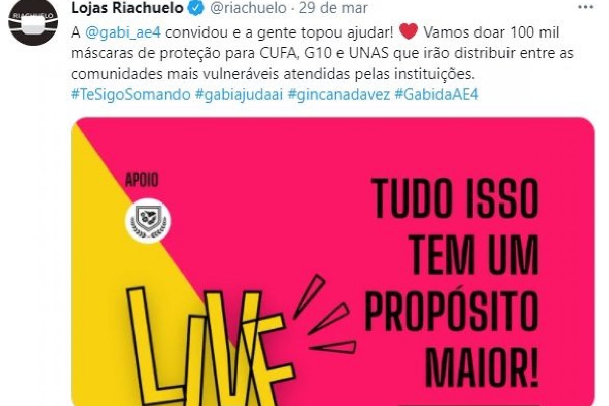 Riachuelo doa cem mil máscaras! 