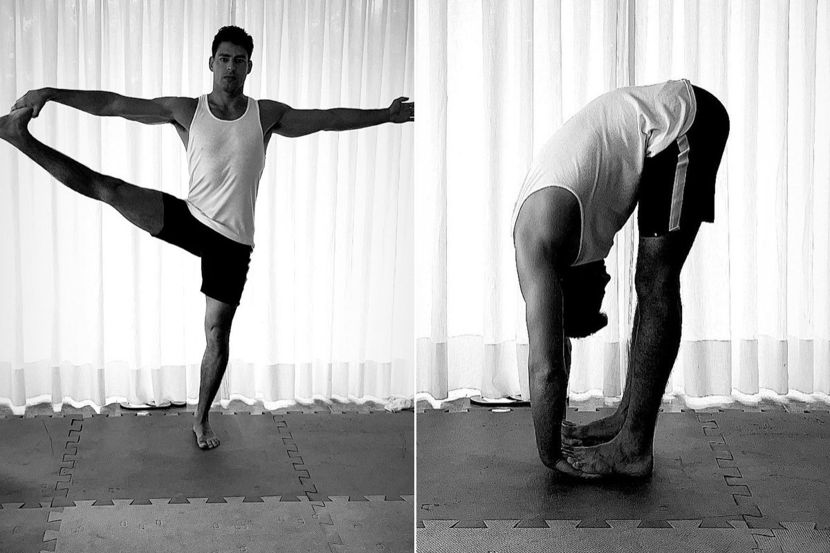 Cauã Reymond arrasa na flexibilidade durante alongamento!   
