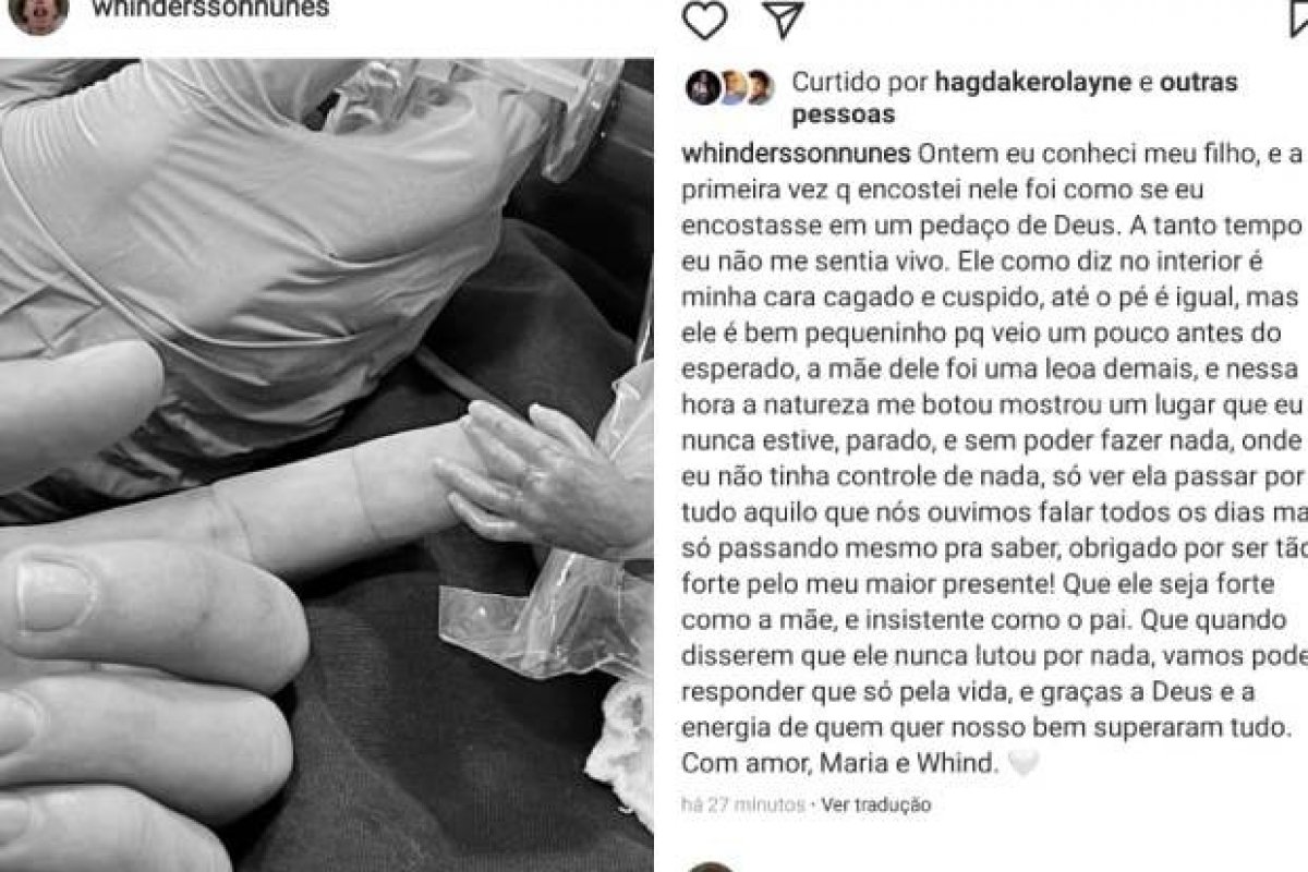 Filho de Whindersson e Maria Lina nasce prematuro de 22 semanas e vai para UTI