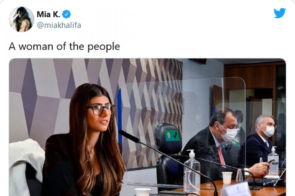 Citada pela CPI da Covid, Mia Khalifa posta montagem participando da Comissão