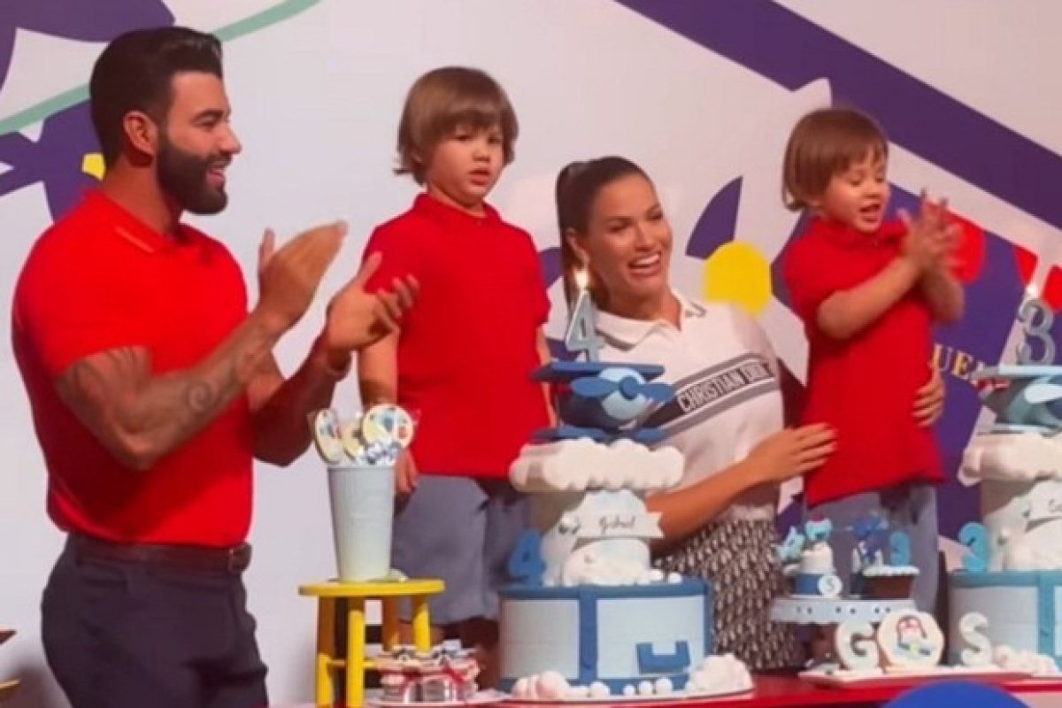 Em clima harmonioso, Andressa Suita e Gusttavo Lima se reúnem para aniversário dos filhos Gabriel e Samuel 