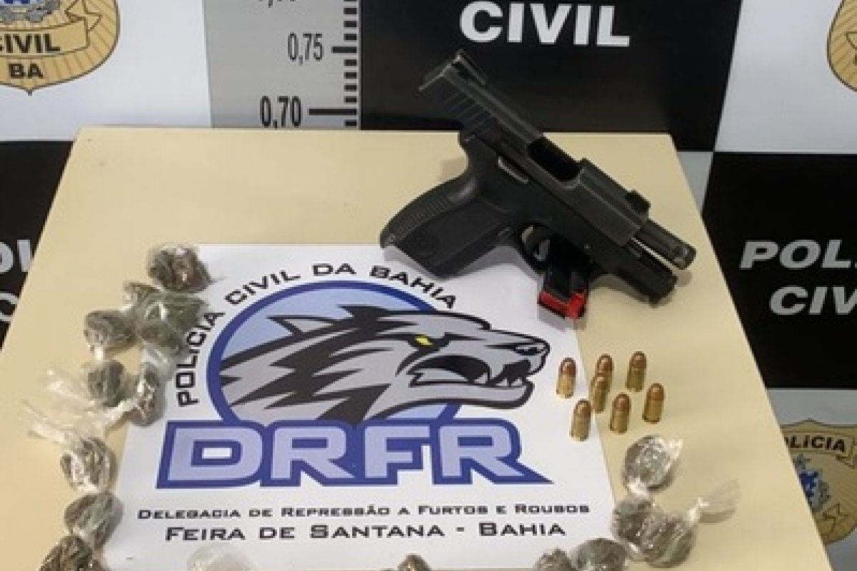 Suspeito de tráfico é preso com drogas e arma em Feira de Santana