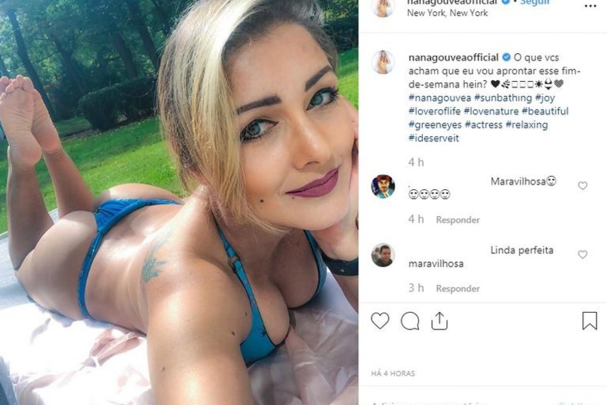 Musa dos anos 90, Nana Gouvêa posa só de biquíni em New York 