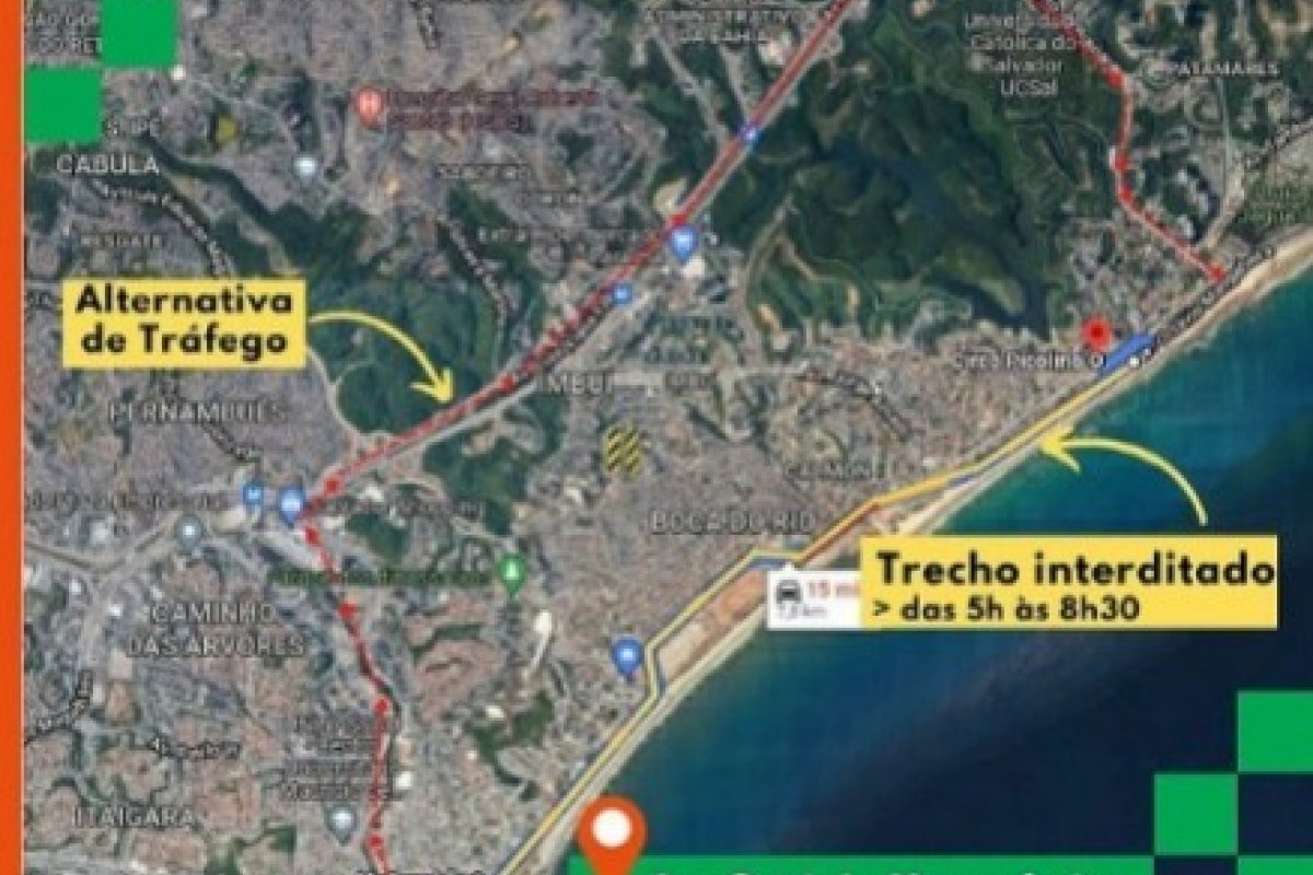 Tráfego de veículos entre Armação e Pituaçu será alterado neste domingo (24)