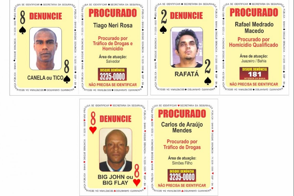 Atualização do 'Baralho do Crime' aponta três procurados pela polícia na Bahia 