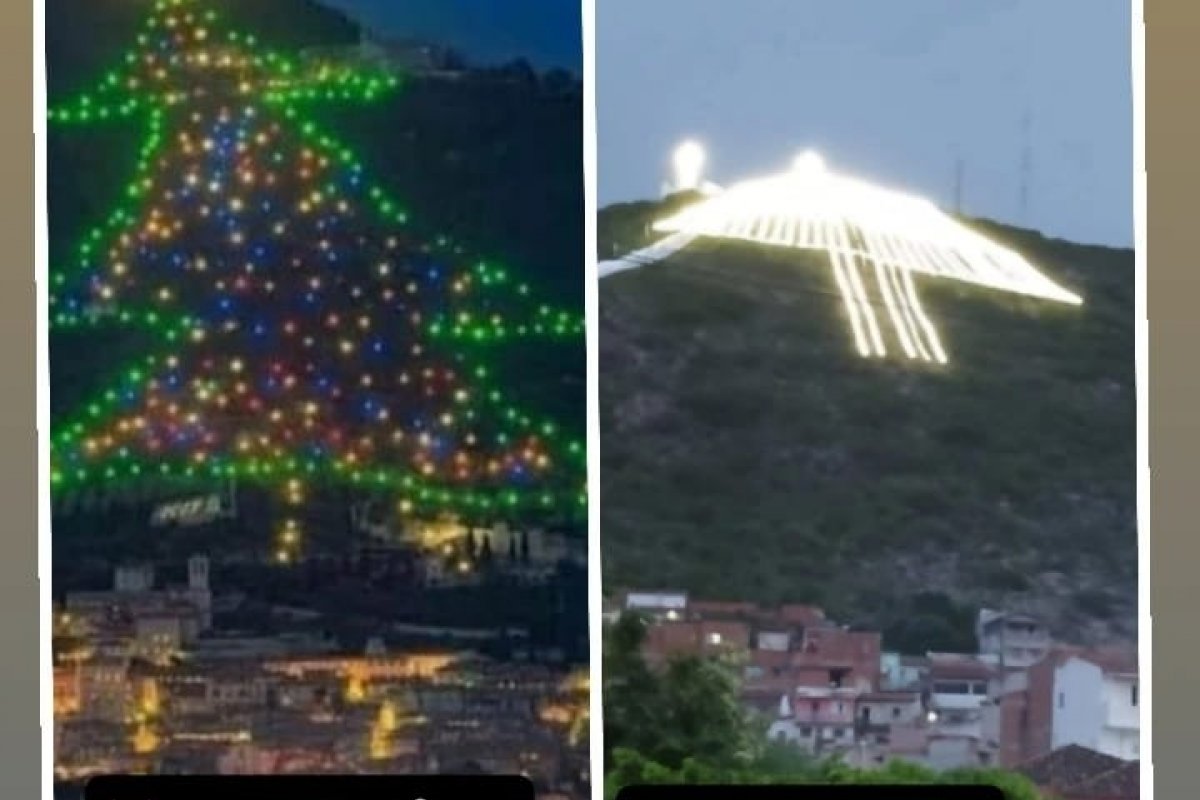 "Siga a seta": prometida como a maior do Brasil, árvore de Natal de Jacobina vira meme na internet