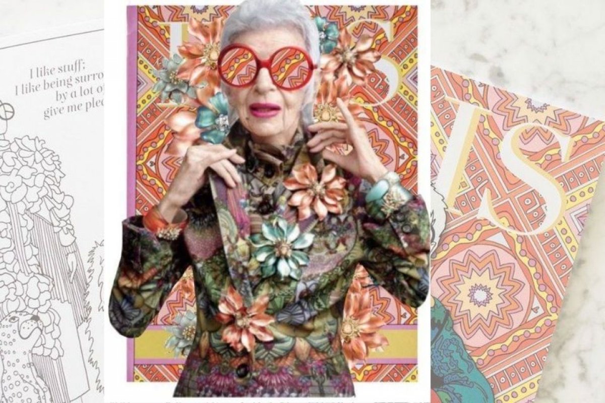 [Iris Apfel, um ícone de moda aos 98 anos, lança livro de colorir e destina lucros a estudantes ]